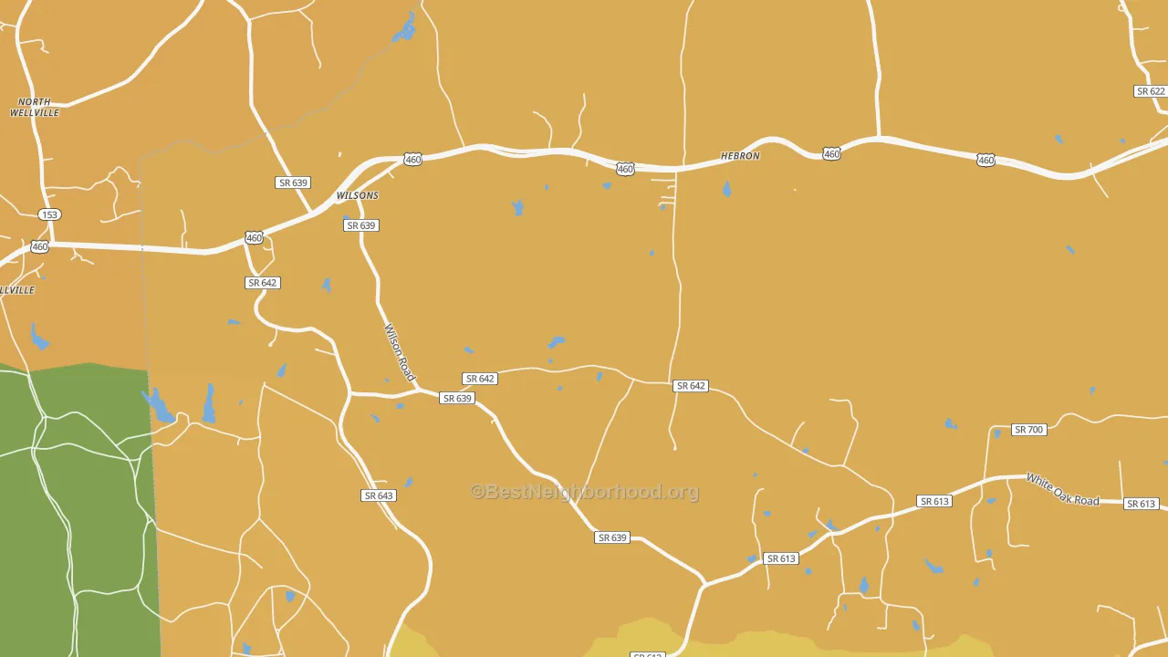 Map of the best neighborhoods in the 23894 area, with better matches in green and worse matches in red