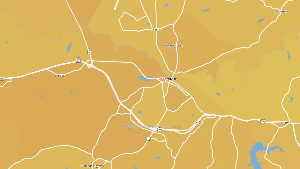 Map of the best neighborhoods in the 23901 area, with better matches in green and worse matches in red