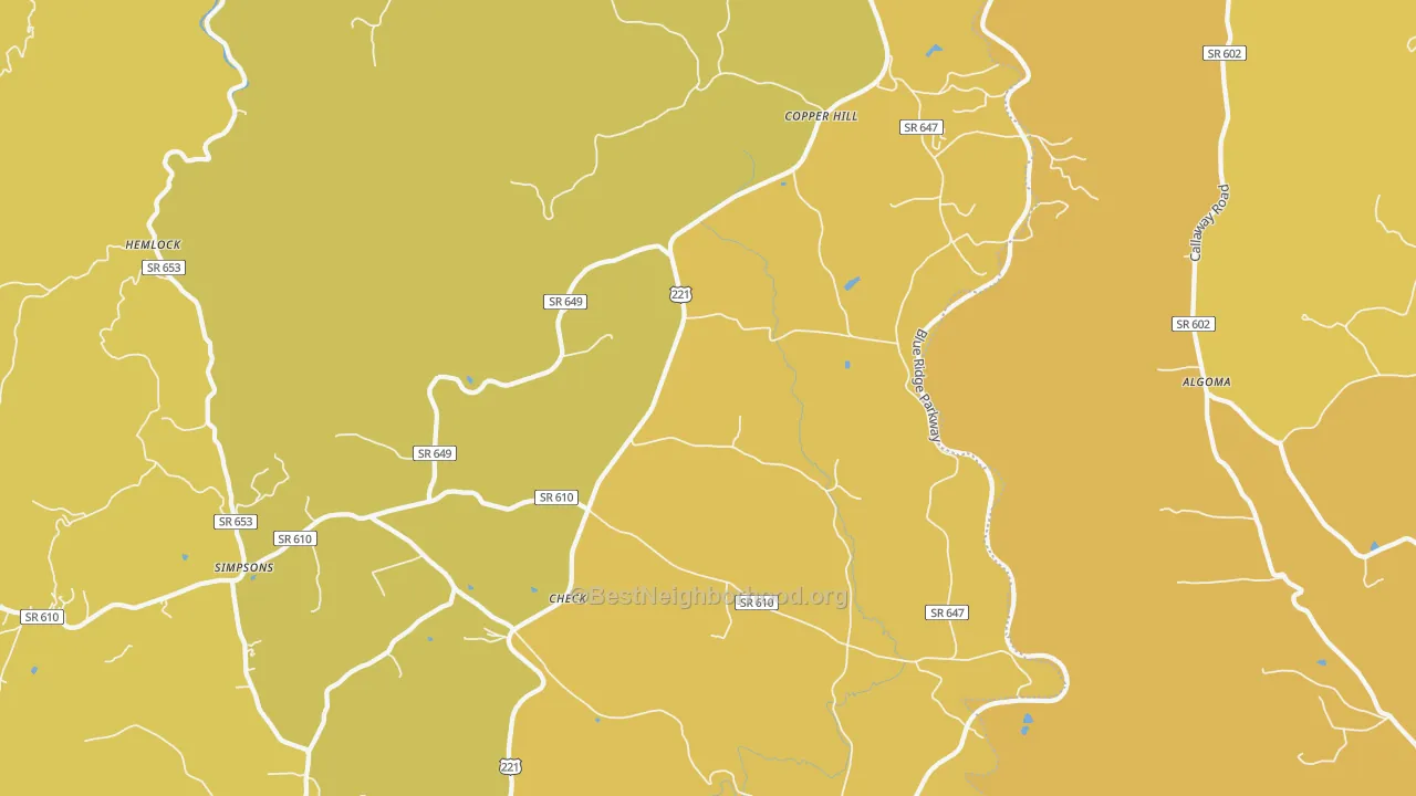 Map of the best neighborhoods in the 24079 area, with better matches in green and worse matches in red