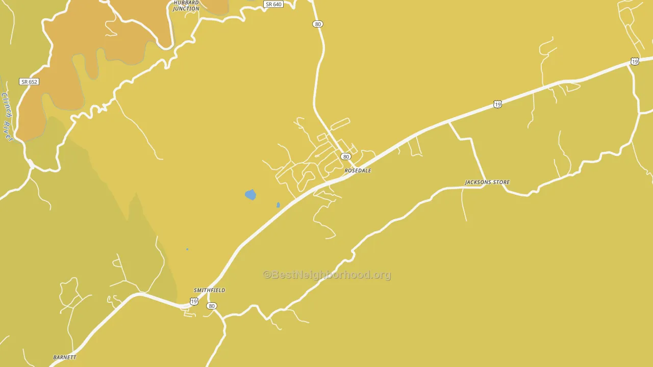 Map of the best neighborhoods in the 24280 area, with better matches in green and worse matches in red