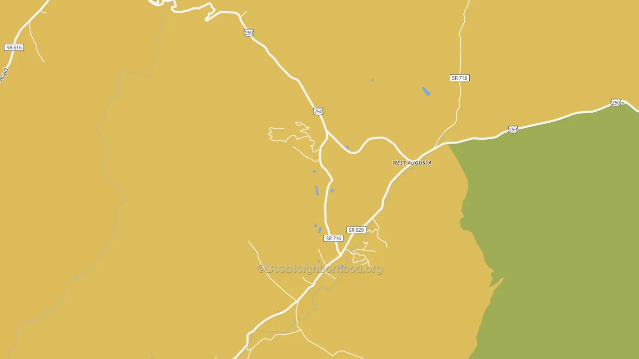 Map of the best neighborhoods in the 24485 area, with better matches in green and worse matches in red