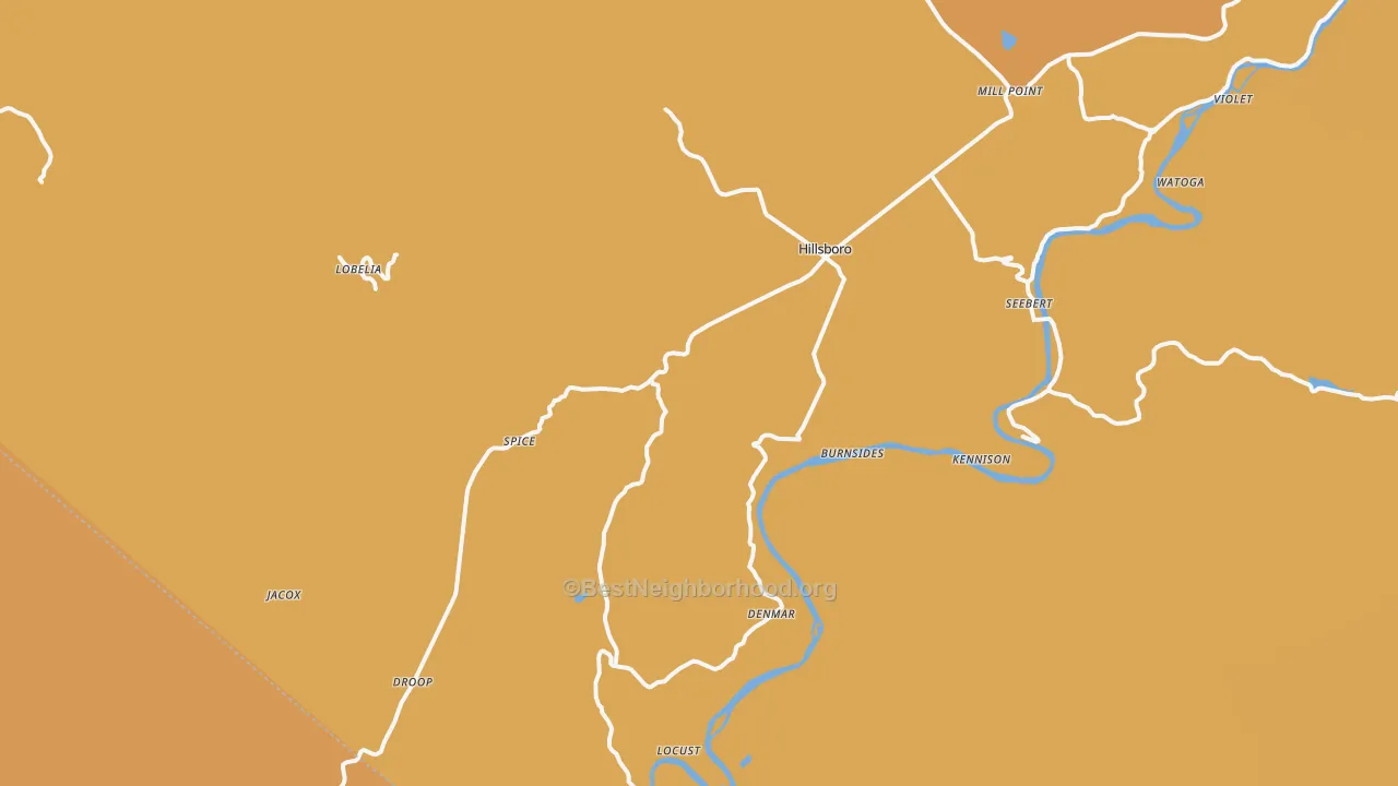 Map of the best neighborhoods in the 24946 area, with better matches in green and worse matches in red