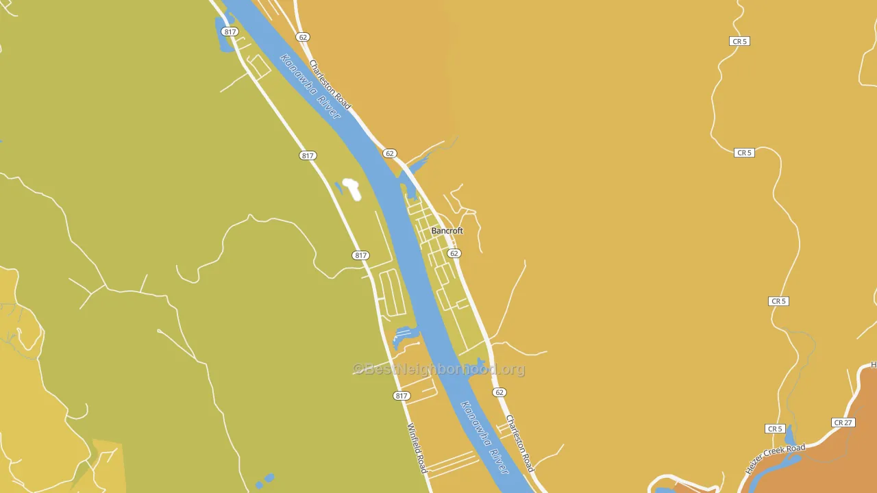 Map of the best neighborhoods in the 25011 area, with better matches in green and worse matches in red