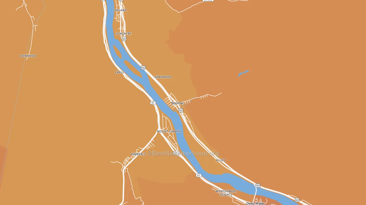Map of the best neighborhoods in the 25031 area, with better matches in green and worse matches in red