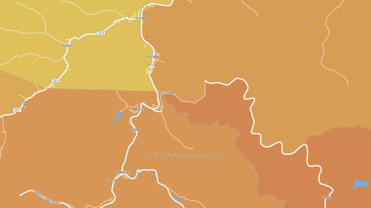 Map of the best neighborhoods in the 25047 area, with better matches in green and worse matches in red