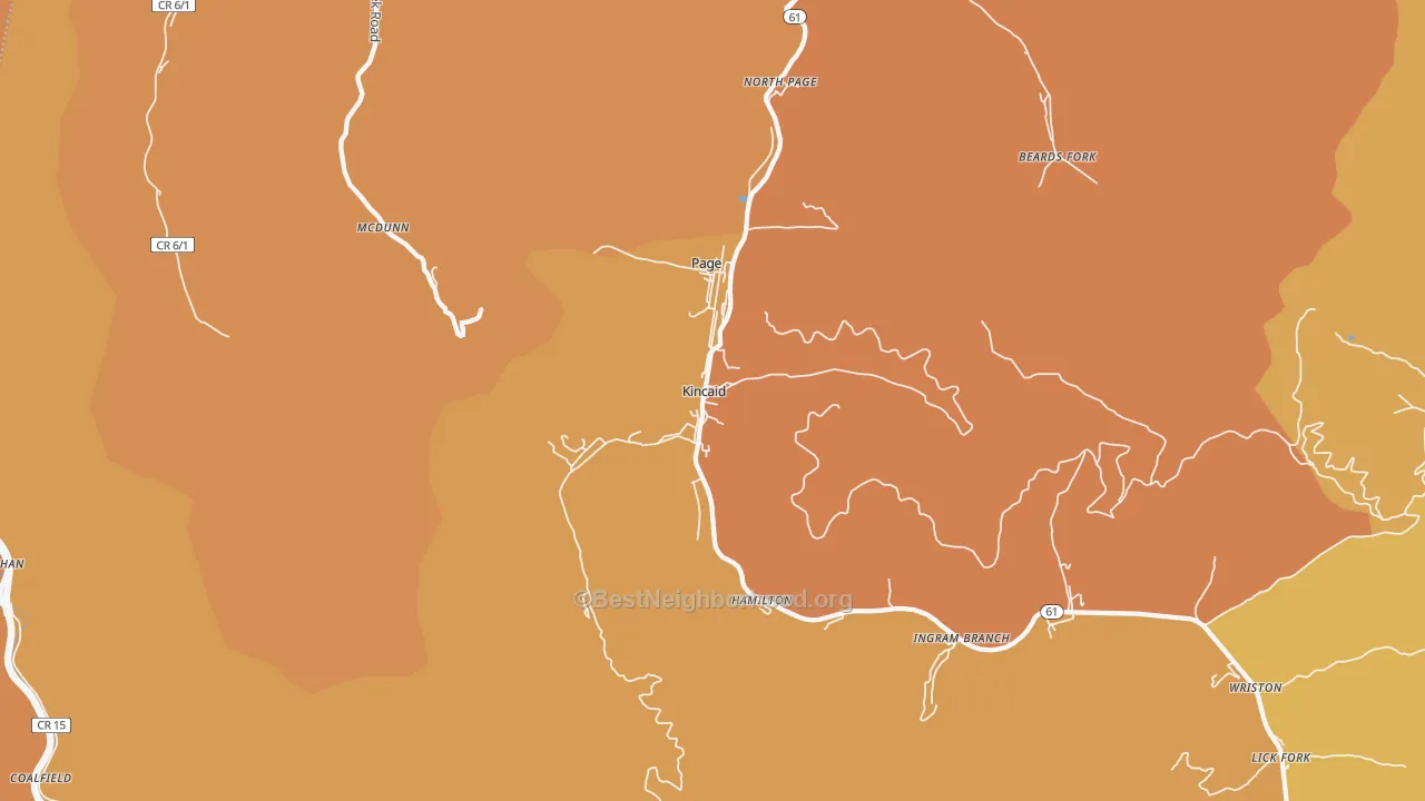 Map of the best neighborhoods in the 25119 area, with better matches in green and worse matches in red