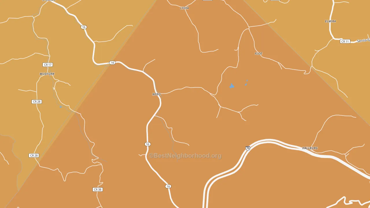 Map of the best neighborhoods in the 25141 area, with better matches in green and worse matches in red