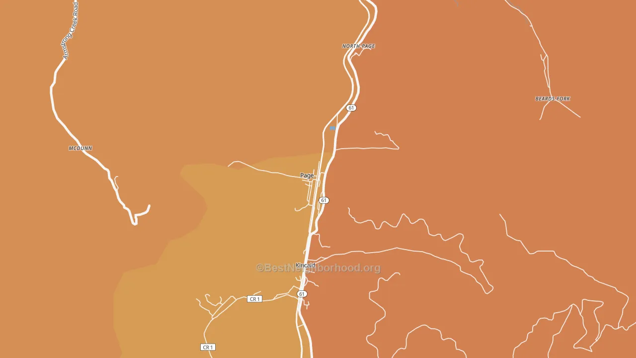 Map of the best neighborhoods in the 25152 area, with better matches in green and worse matches in red