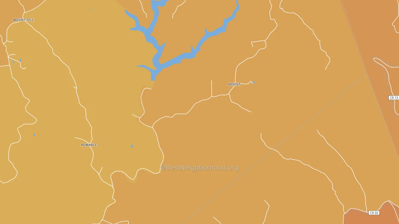 Map of the best neighborhoods in the 25231 area, with better matches in green and worse matches in red