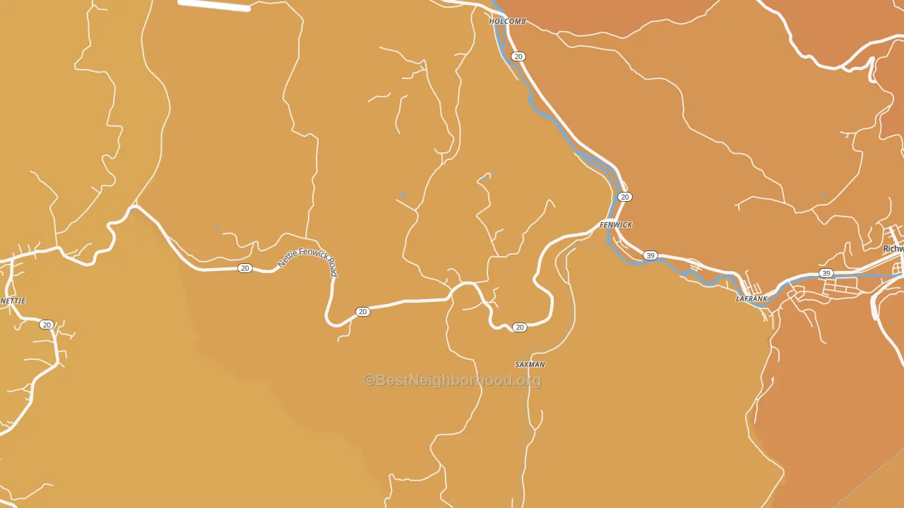 Map of the best neighborhoods in the 26202 area, with better matches in green and worse matches in red