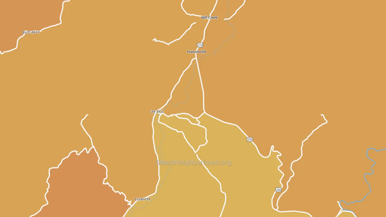Map of the best neighborhoods in the 26273 area, with better matches in green and worse matches in red