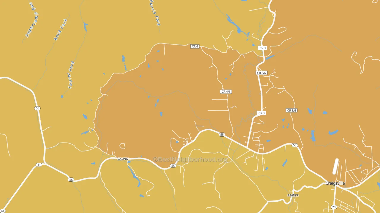 Map of the best neighborhoods in the 26660 area, with better matches in green and worse matches in red