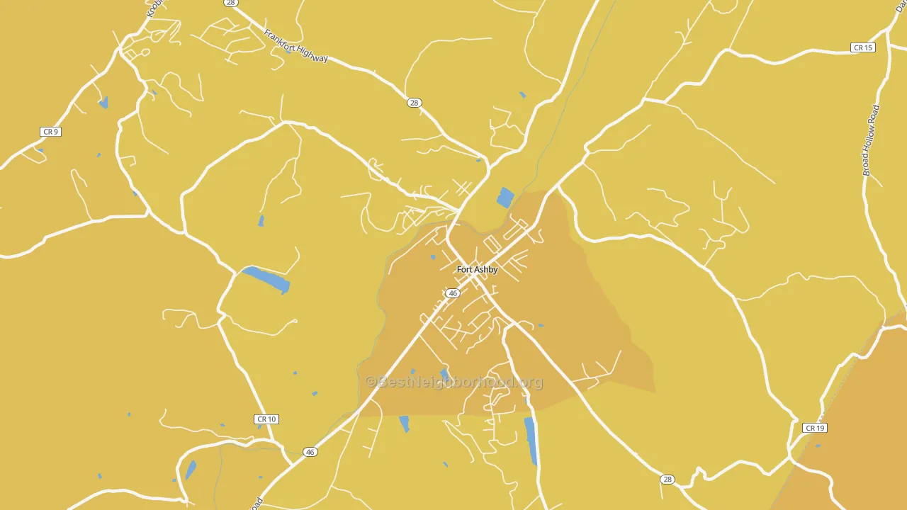 Map of the best neighborhoods in the 26719 area, with better matches in green and worse matches in red