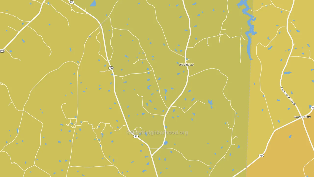 Map of the best neighborhoods in the 27314 area, with better matches in green and worse matches in red