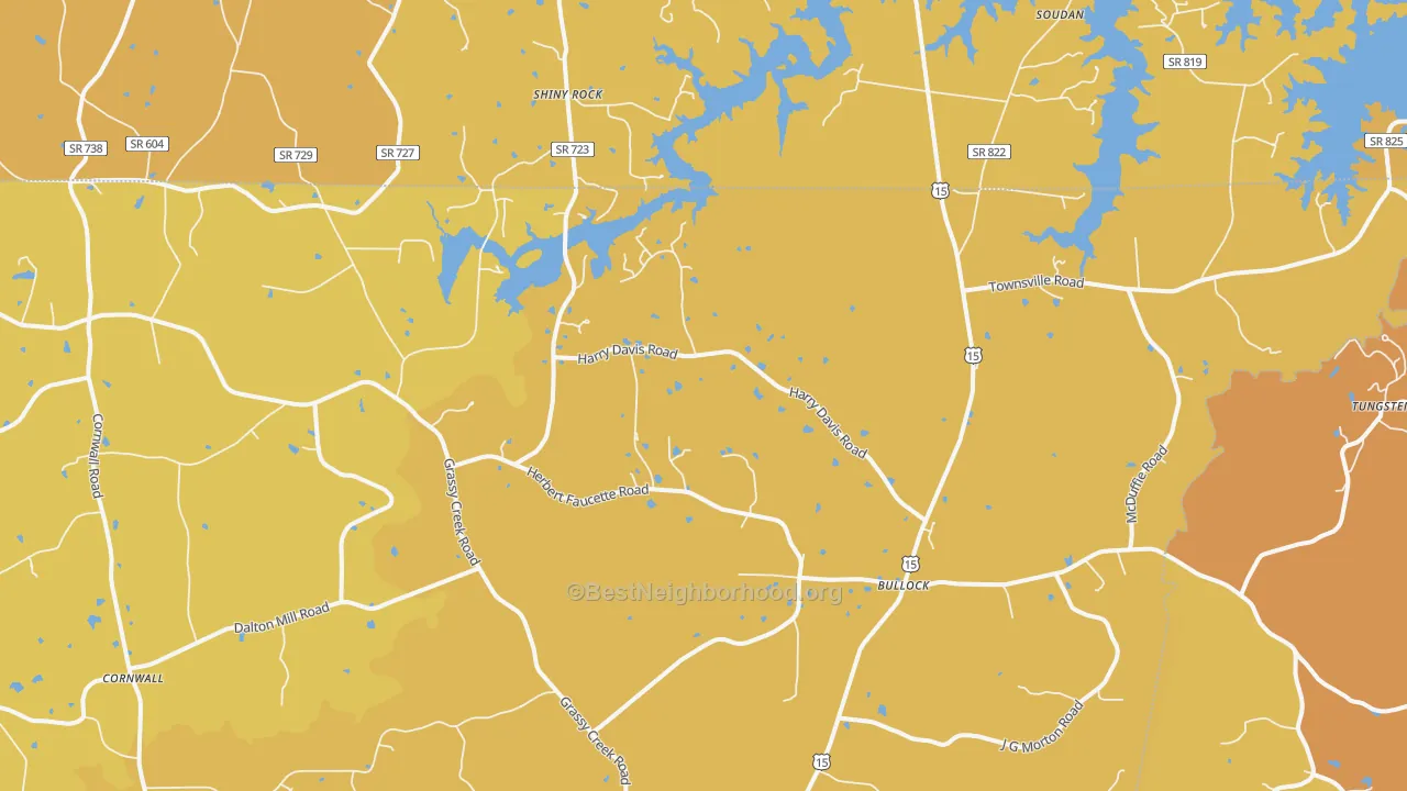 Map of the best neighborhoods in the 27507 area, with better matches in green and worse matches in red