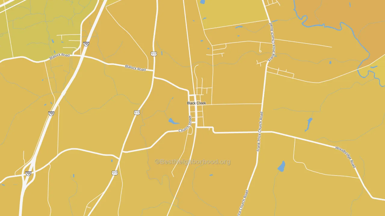 Map of the best neighborhoods in the 27813 area, with better matches in green and worse matches in red