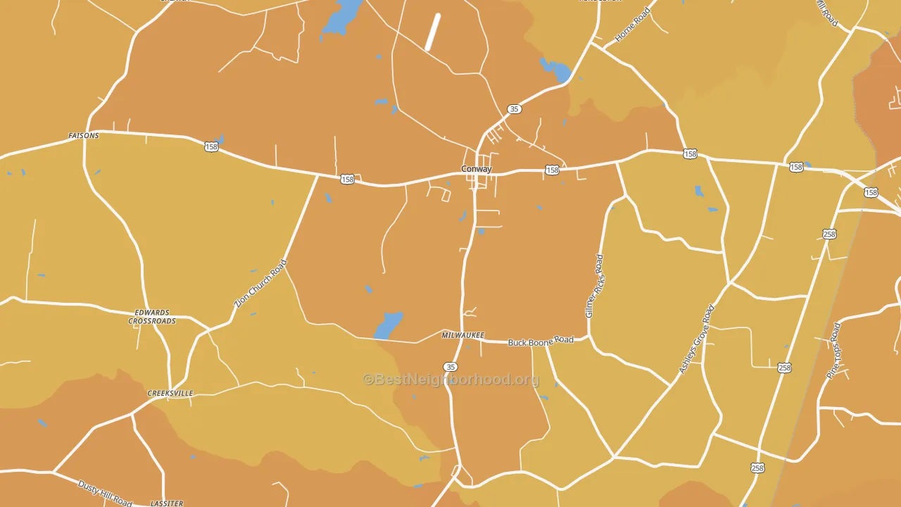 Map of the best neighborhoods in the 27820 area, with better matches in green and worse matches in red