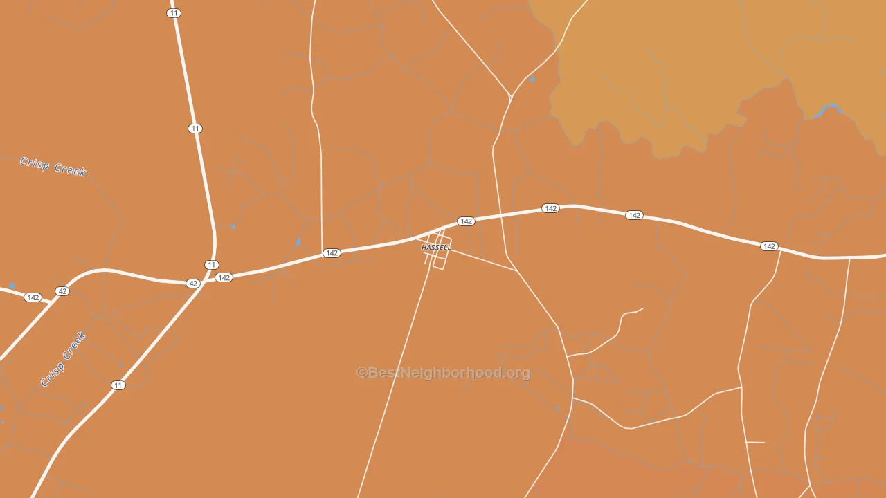 Map of the best neighborhoods in the 27841 area, with better matches in green and worse matches in red