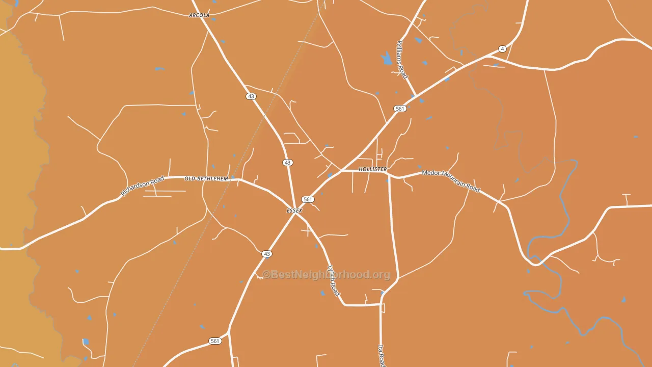 Map of the best neighborhoods in the 27844 area, with better matches in green and worse matches in red