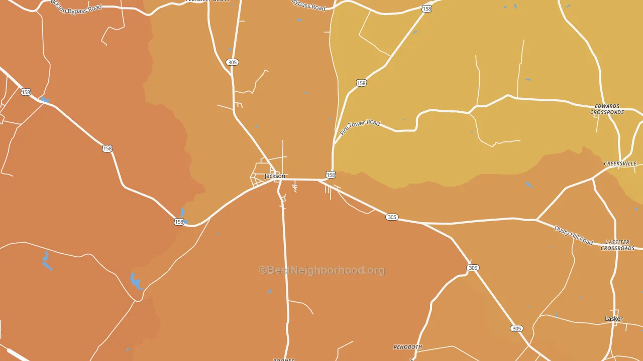 Map of the best neighborhoods in the 27845 area, with better matches in green and worse matches in red