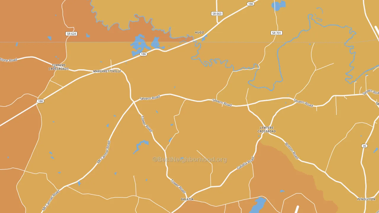 Map of the best neighborhoods in the 27853 area, with better matches in green and worse matches in red