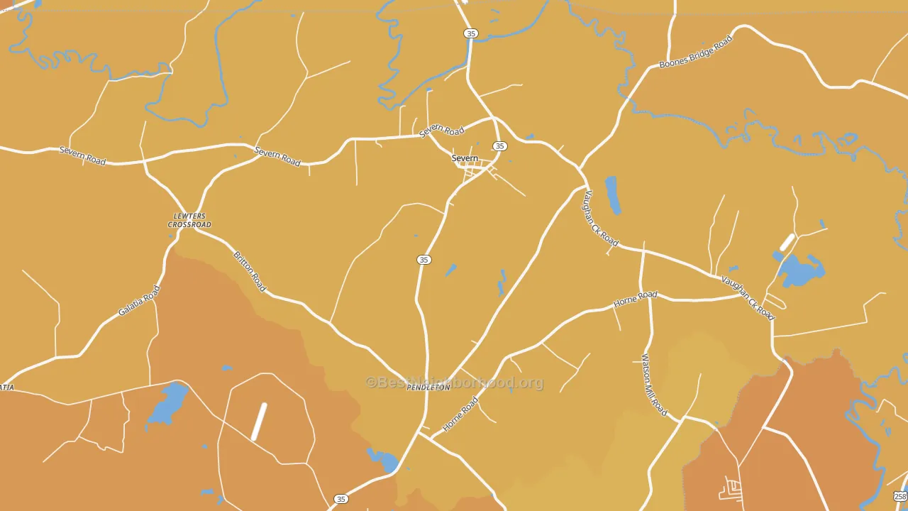 Map of the best neighborhoods in the 27862 area, with better matches in green and worse matches in red