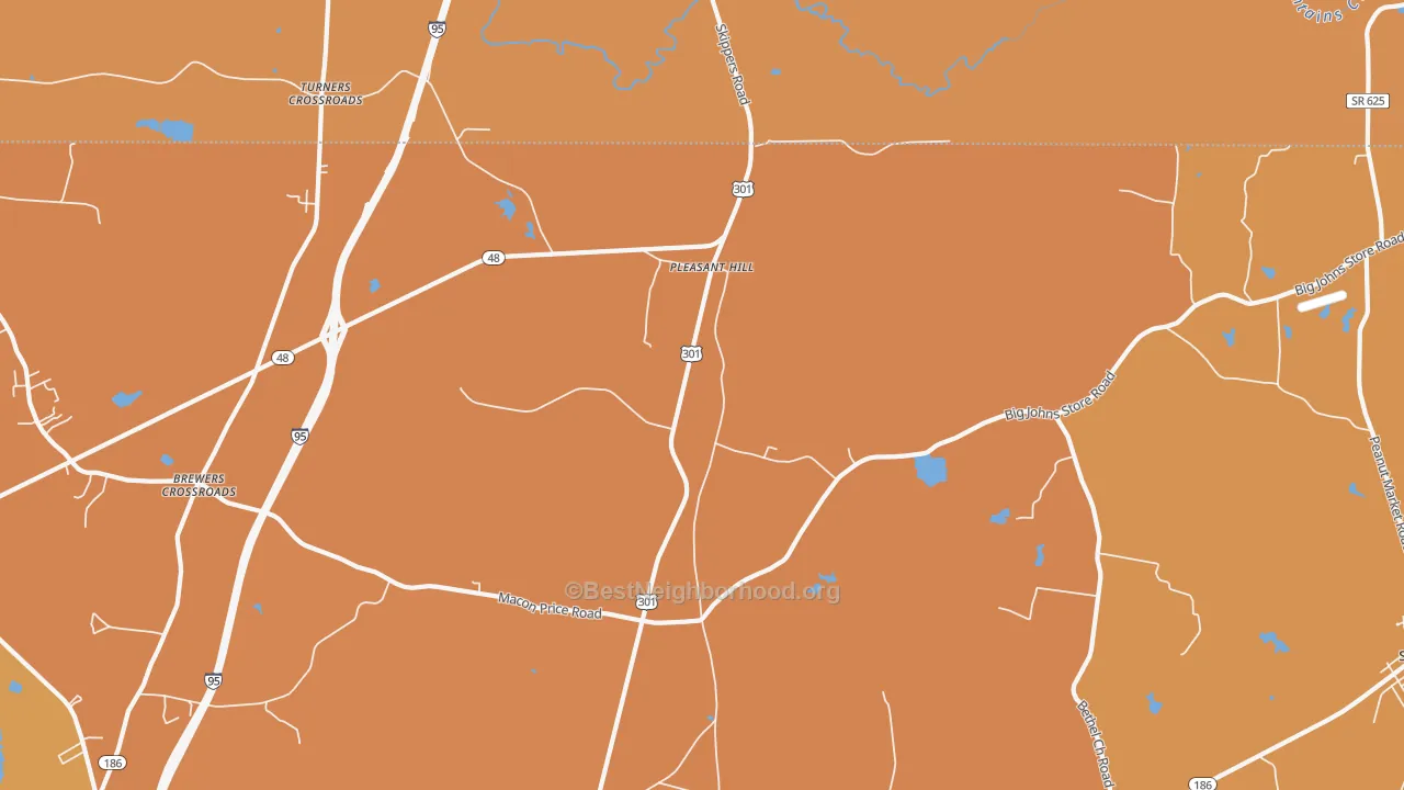 Map of the best neighborhoods in the 27866 area, with better matches in green and worse matches in red