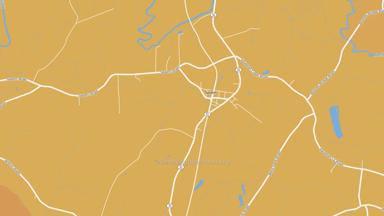 Map of the best neighborhoods in the 27877 area, with better matches in green and worse matches in red