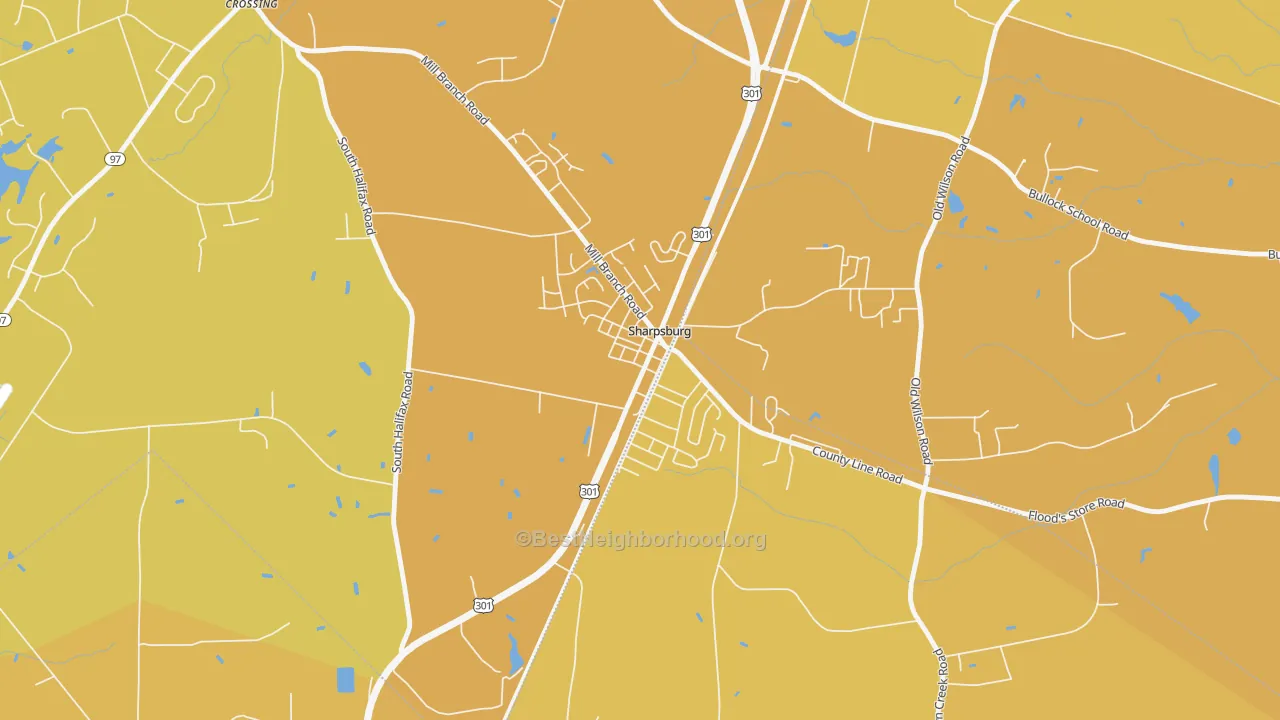 Map of the best neighborhoods in the 27878 area, with better matches in green and worse matches in red