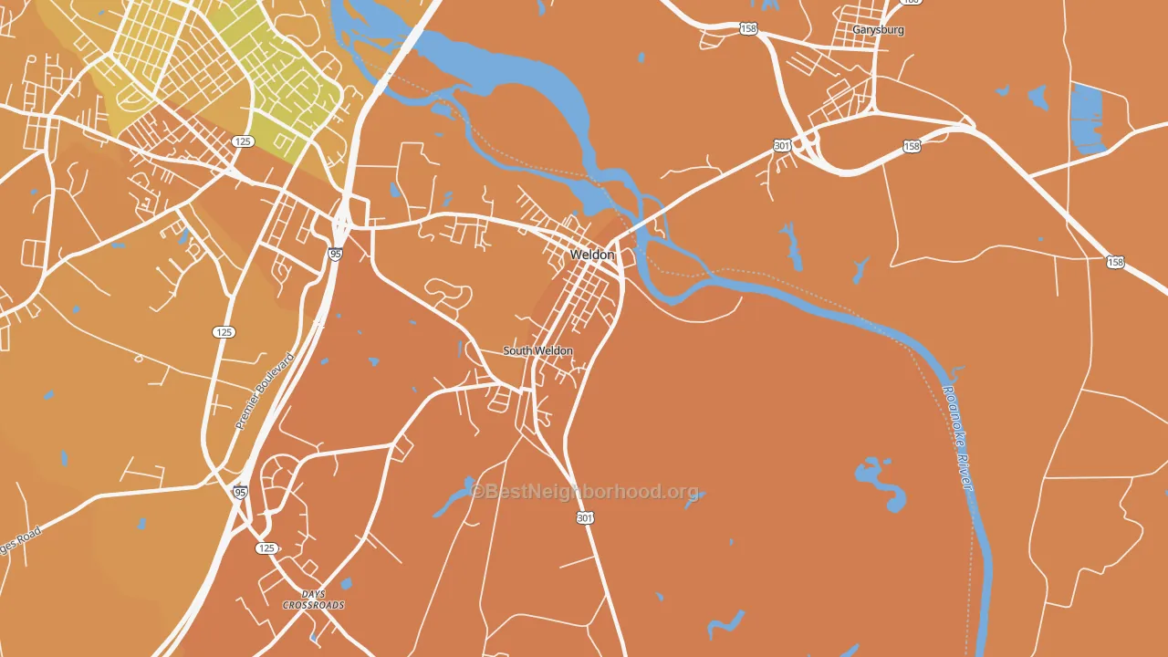 Map of the best neighborhoods in the 27890 area, with better matches in green and worse matches in red