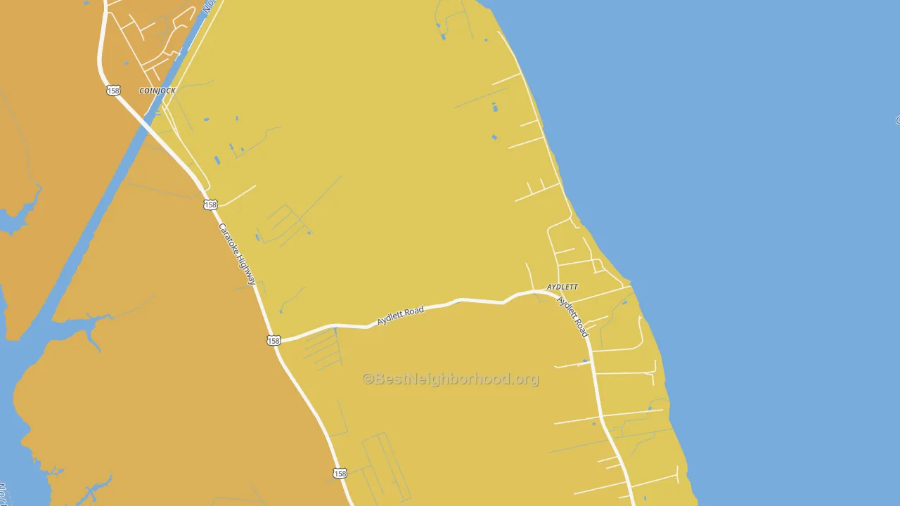 Map of the best neighborhoods in the 27916 area, with better matches in green and worse matches in red