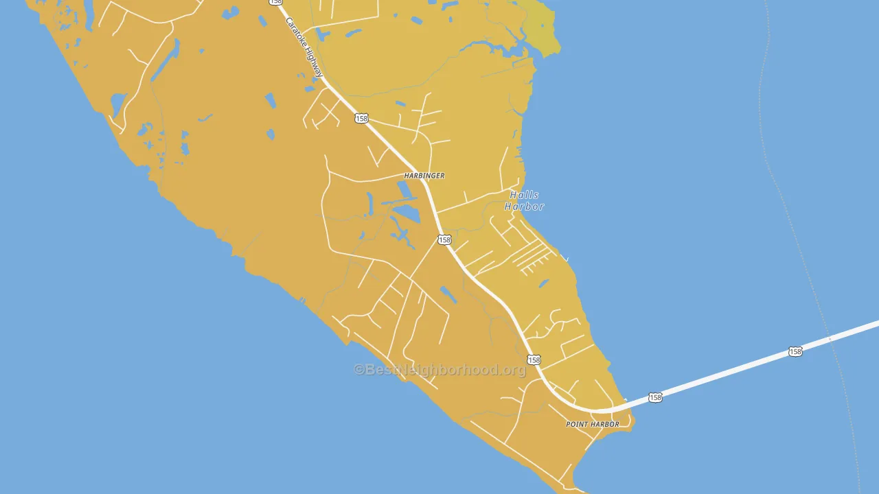 Map of the best neighborhoods in the 27941 area, with better matches in green and worse matches in red