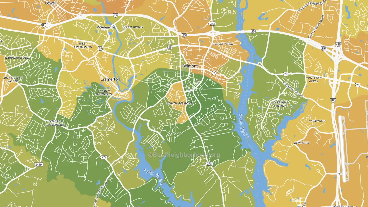 Map of the best neighborhoods in the 28012 area, with better matches in green and worse matches in red