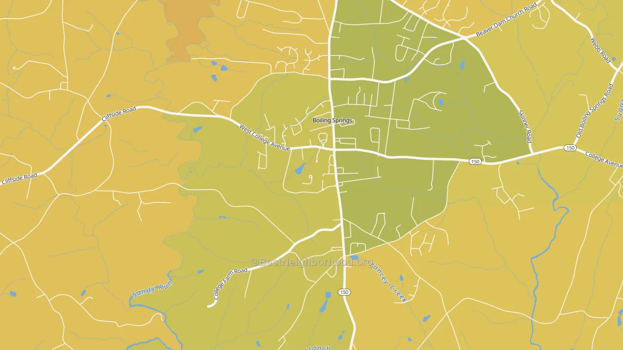 Map of the best neighborhoods in the 28017 area, with better matches in green and worse matches in red