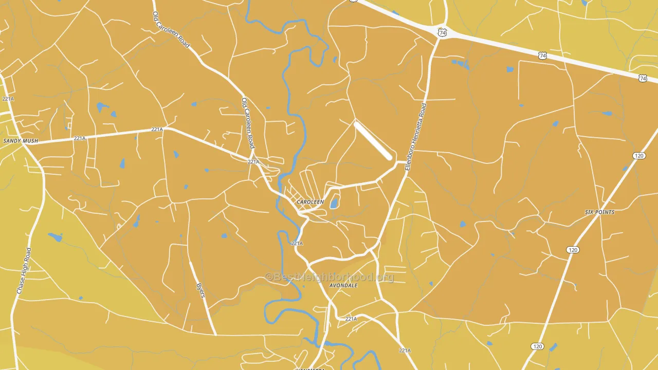 Map of the best neighborhoods in the 28019 area, with better matches in green and worse matches in red