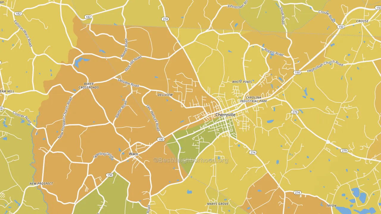 Map of the best neighborhoods in the 28021 area, with better matches in green and worse matches in red