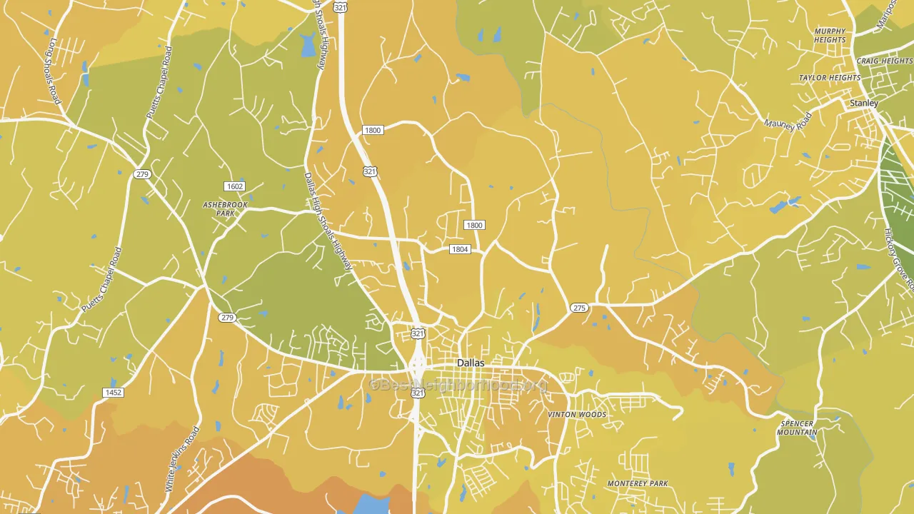 Map of the best neighborhoods in the 28034 area, with better matches in green and worse matches in red