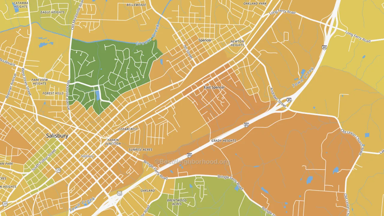 Map of the best neighborhoods in the 28039 area, with better matches in green and worse matches in red