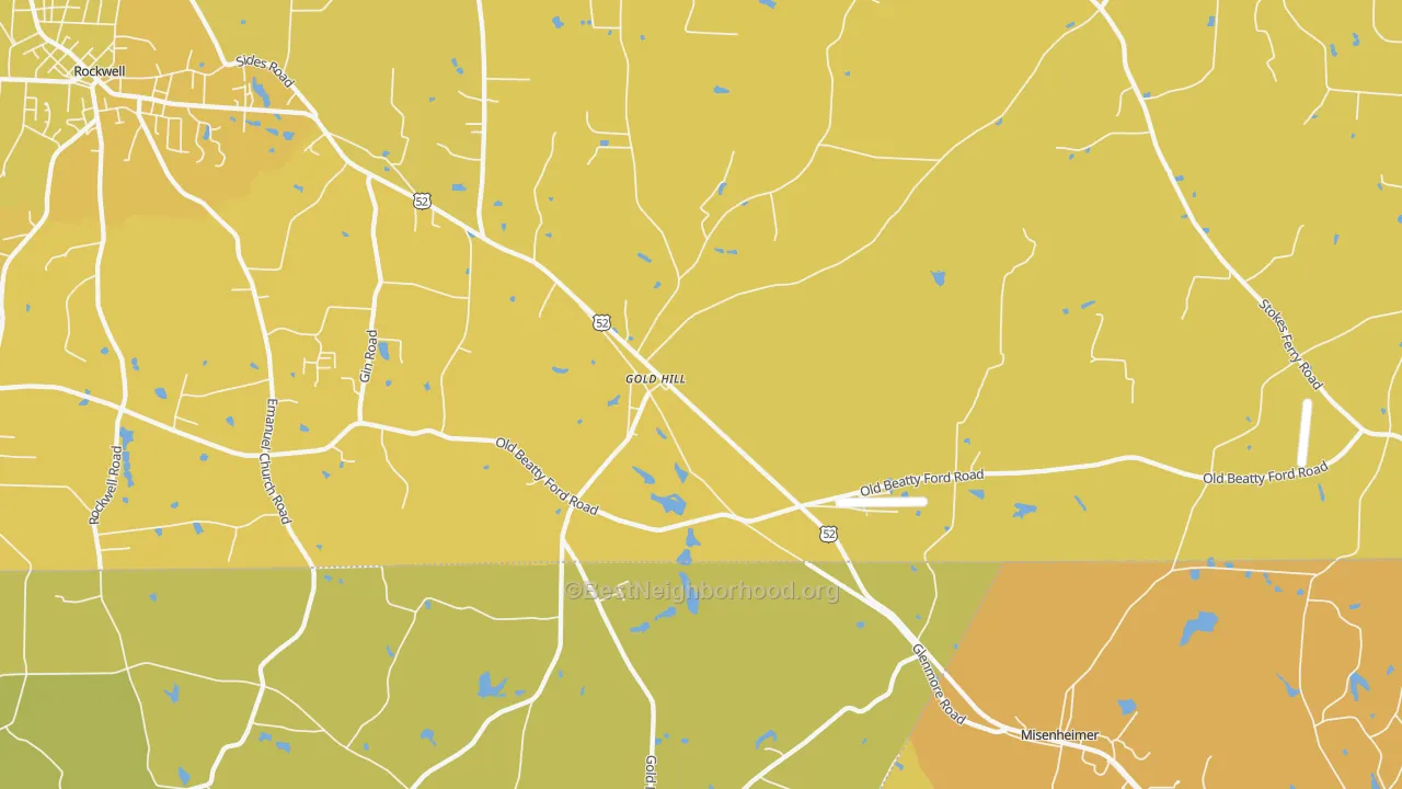 Map of the best neighborhoods in the 28071 area, with better matches in green and worse matches in red