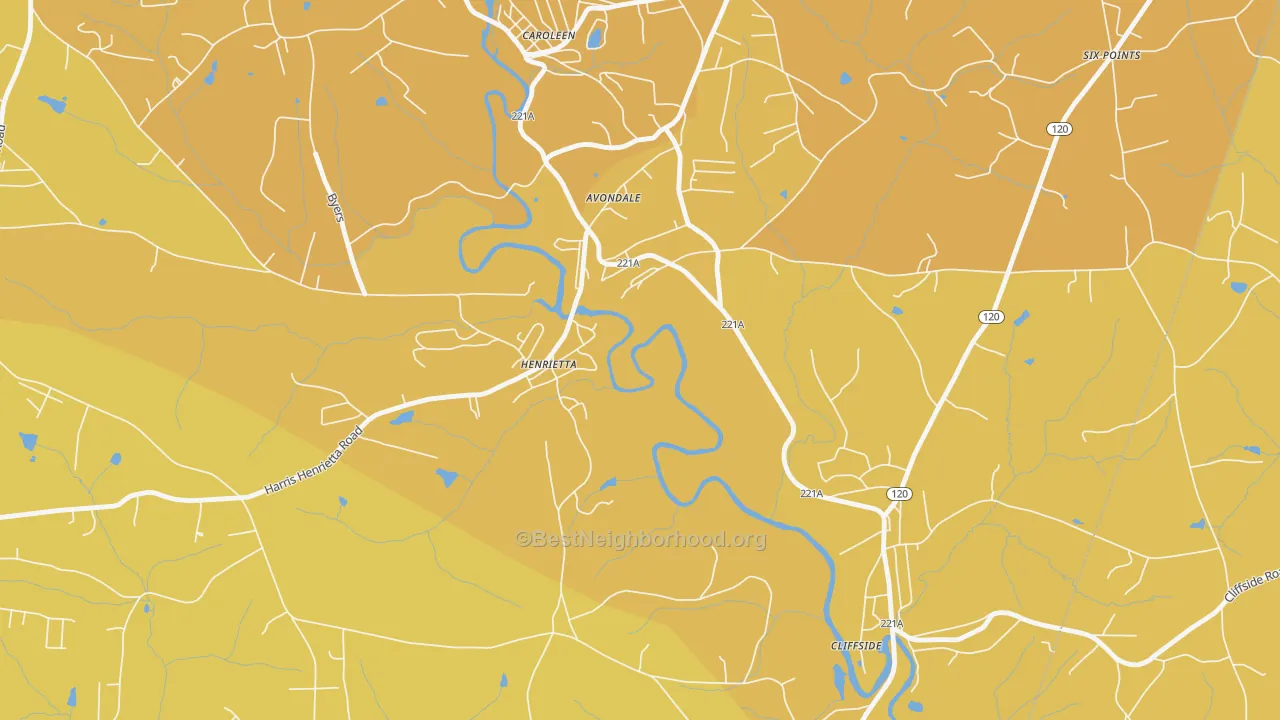 Map of the best neighborhoods in the 28076 area, with better matches in green and worse matches in red