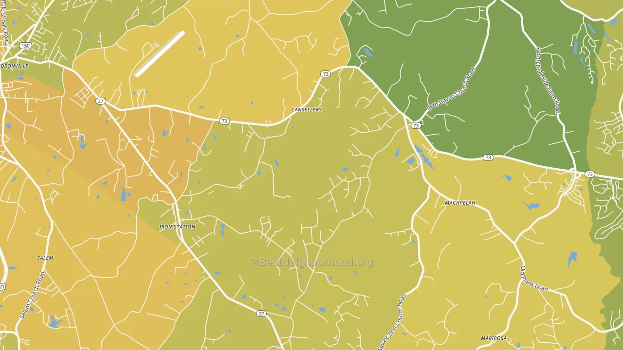 Map of the best neighborhoods in the 28080 area, with better matches in green and worse matches in red