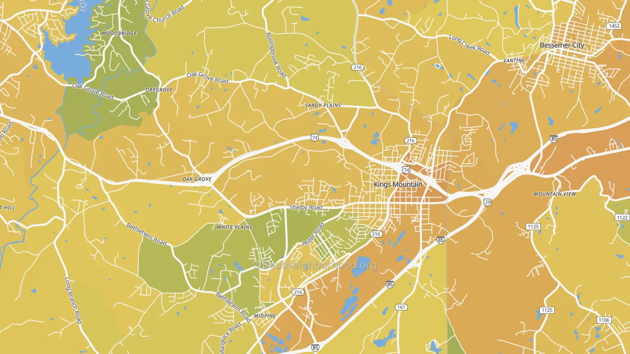 Map of the best neighborhoods in the 28086 area, with better matches in green and worse matches in red