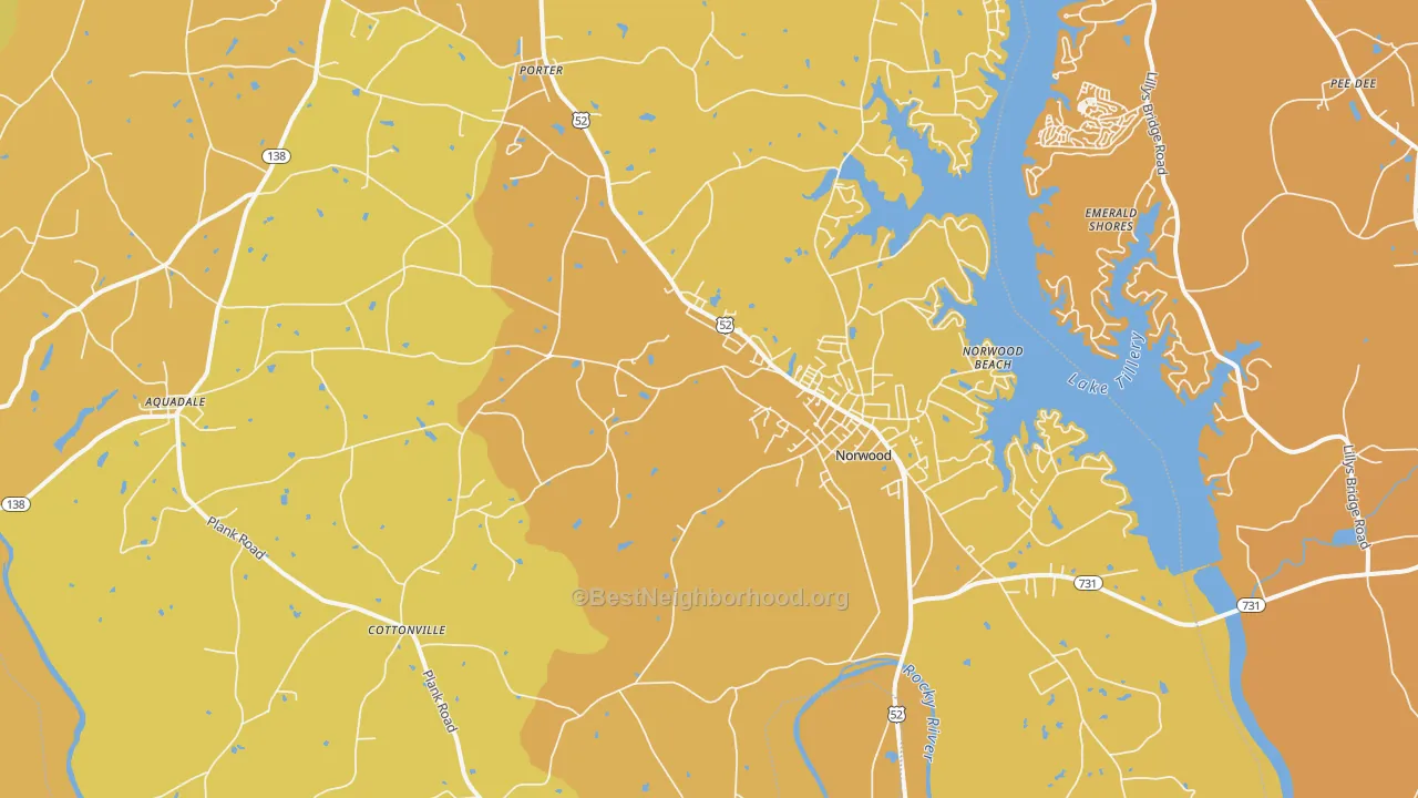 Map of the best neighborhoods in the 28128 area, with better matches in green and worse matches in red