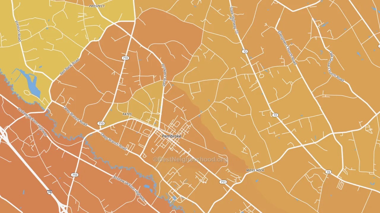 Map of the best neighborhoods in the 28372 area, with better matches in green and worse matches in red