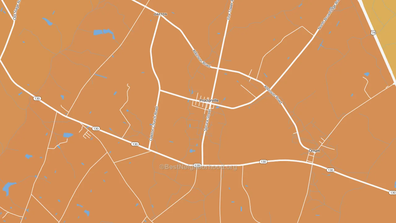 Map of the best neighborhoods in the 28375 area, with better matches in green and worse matches in red