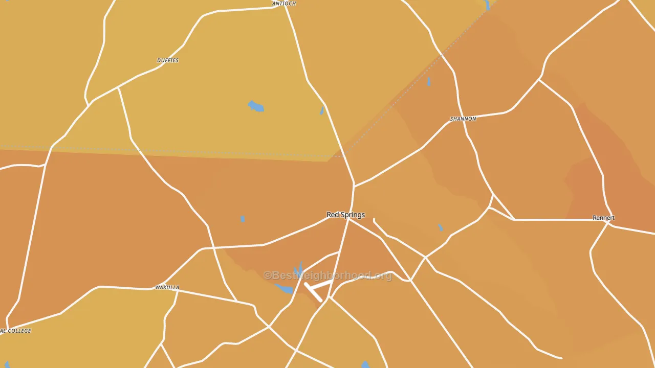 Map of the best neighborhoods in the 28377 area, with better matches in green and worse matches in red
