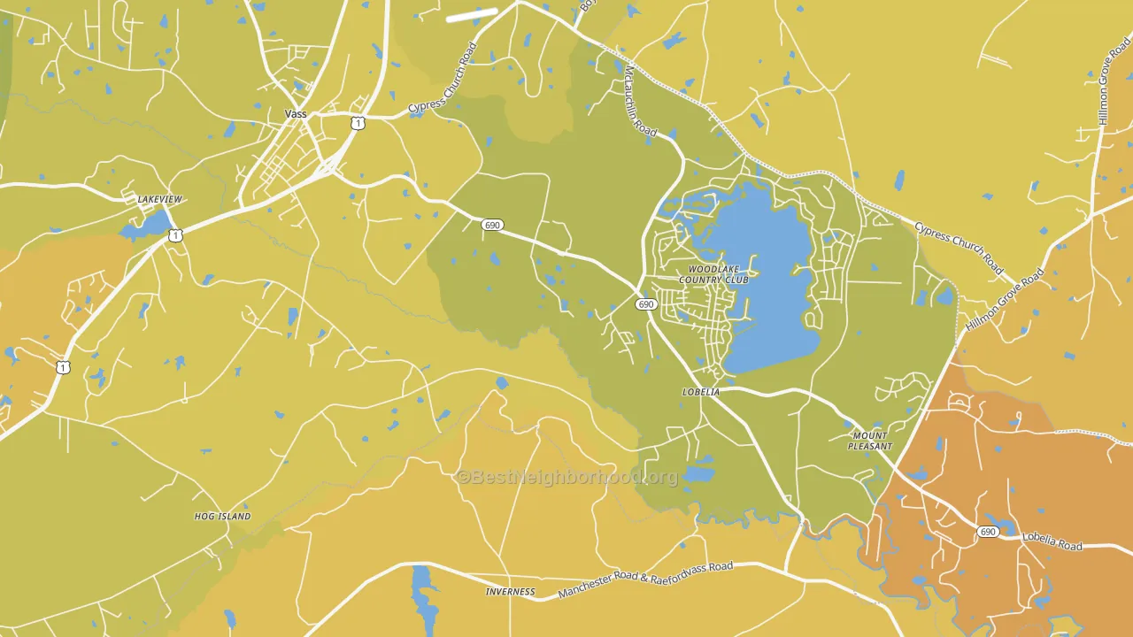 Map of the best neighborhoods in the 28394 area, with better matches in green and worse matches in red