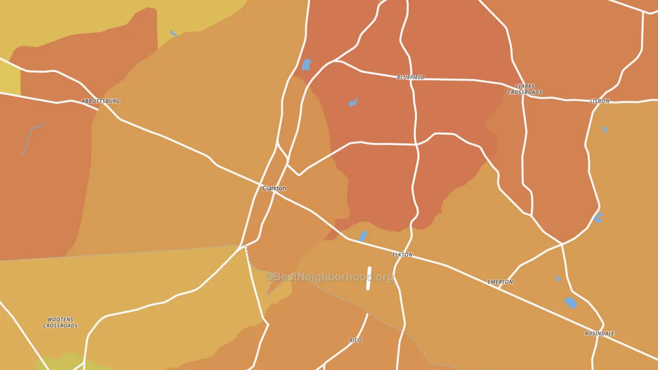 Map of the best neighborhoods in the 28433 area, with better matches in green and worse matches in red