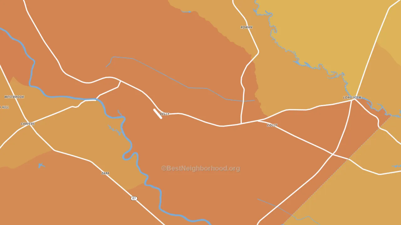 Map of the best neighborhoods in the 28448 area, with better matches in green and worse matches in red