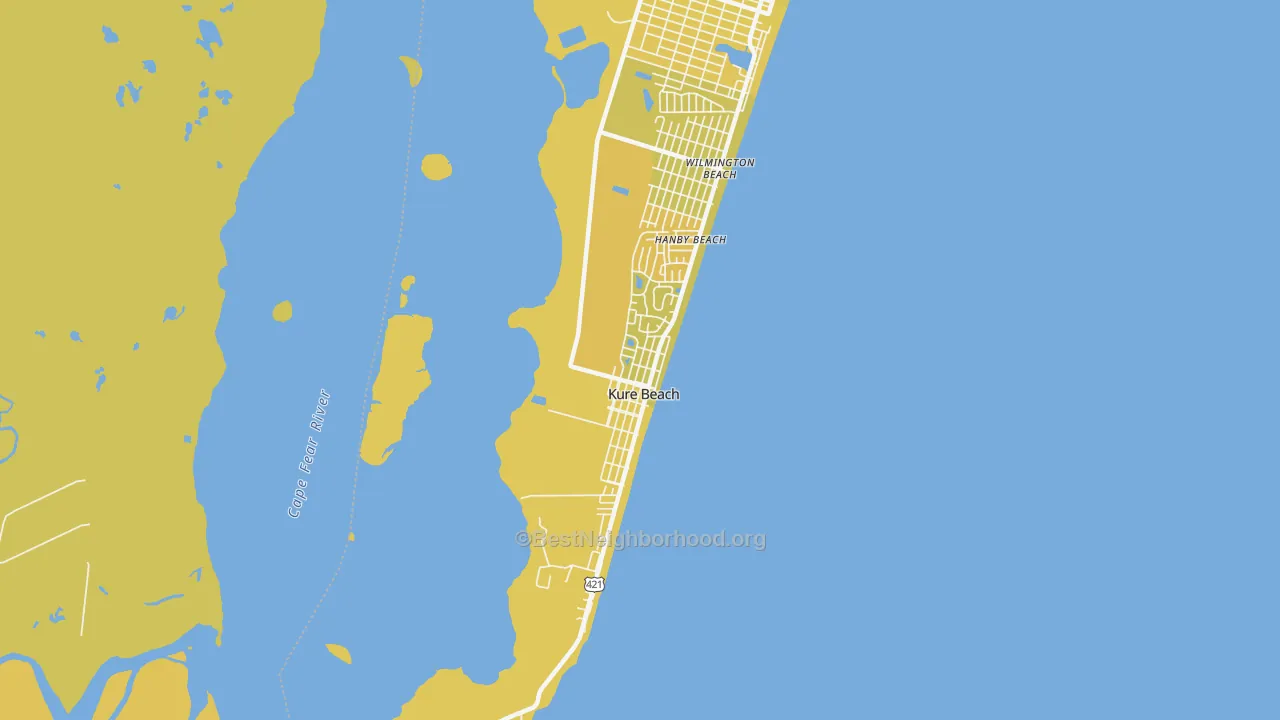 Map of the best neighborhoods in the 28449 area, with better matches in green and worse matches in red